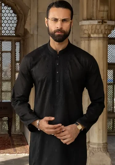 BEDFORD - BLACK COTTON KURTA TROUSERS