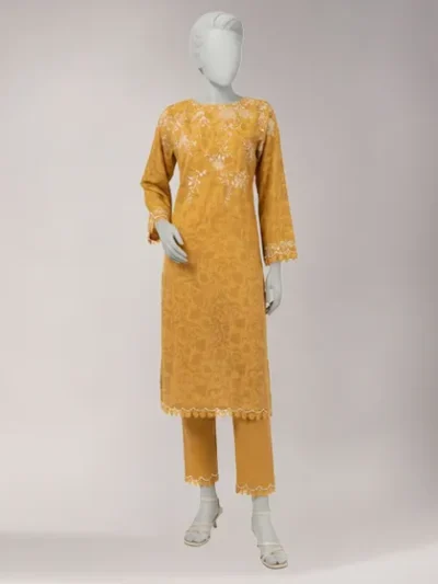 MUSTARD EMBROIDERED TEXTURED UNSTITCHED 2PC